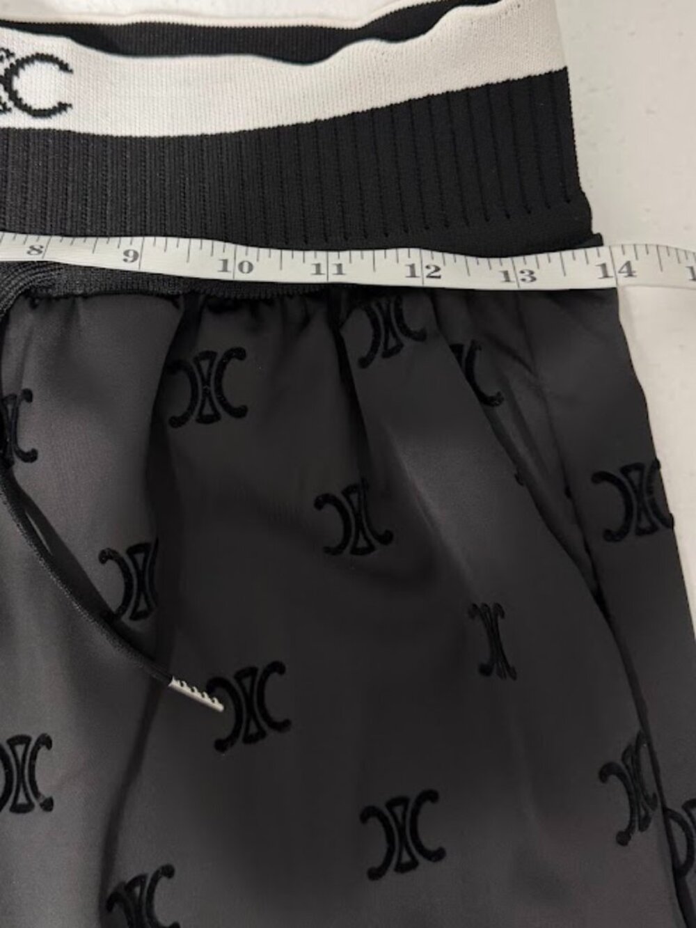 Black Monogram Satin Wide Leg Lounge Pants Drawstring Relaxed Fit Size M - Picture 8 of 8